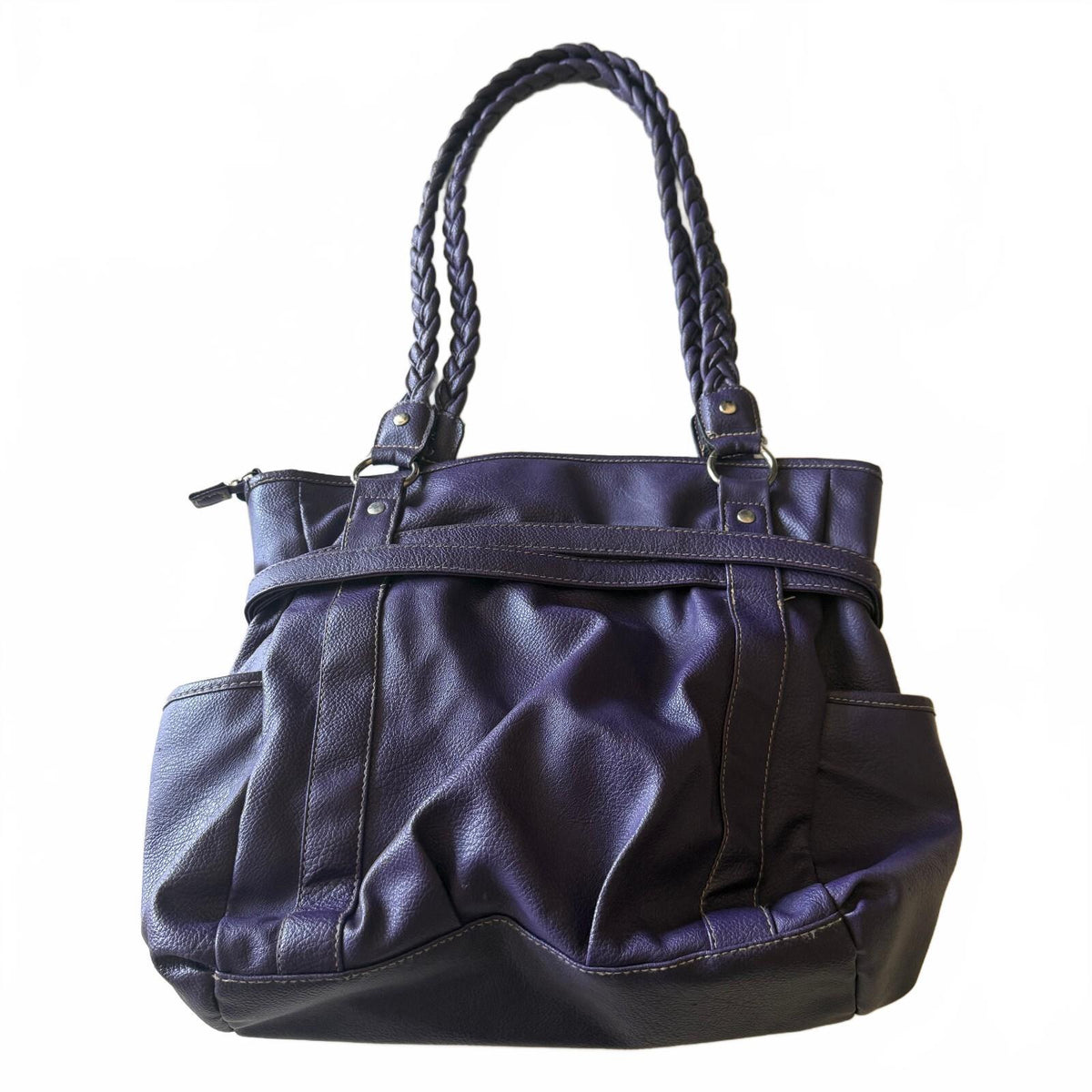 Rosetti Purple Faux Leather Satchel Tote Braided Handle Boho Y2K Purse