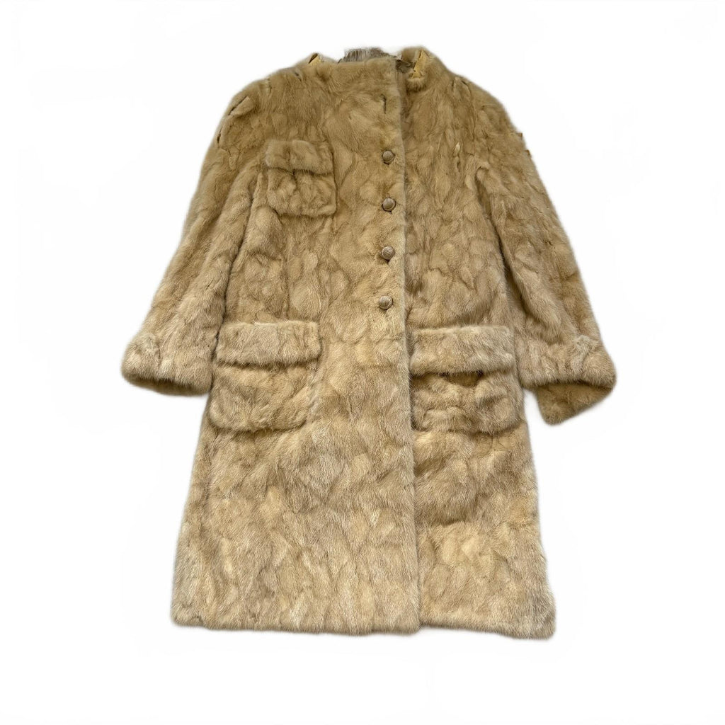 Vintage Genuine Mink Fur Coat Women's Blonde Long Coat Pockets Winter Luxe