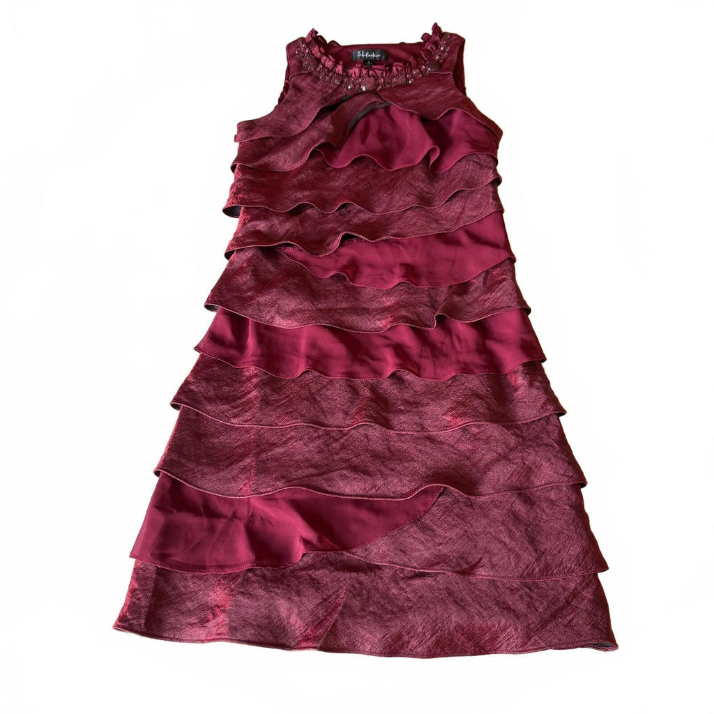 S.L. Fashions Vintage Ruffled Detail Beaded Cocktail Dress Sz 6