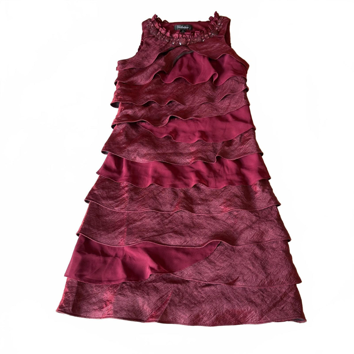 S.L. Fashions Vintage Ruffled Detail Beaded Cocktail Dress Sz 6
