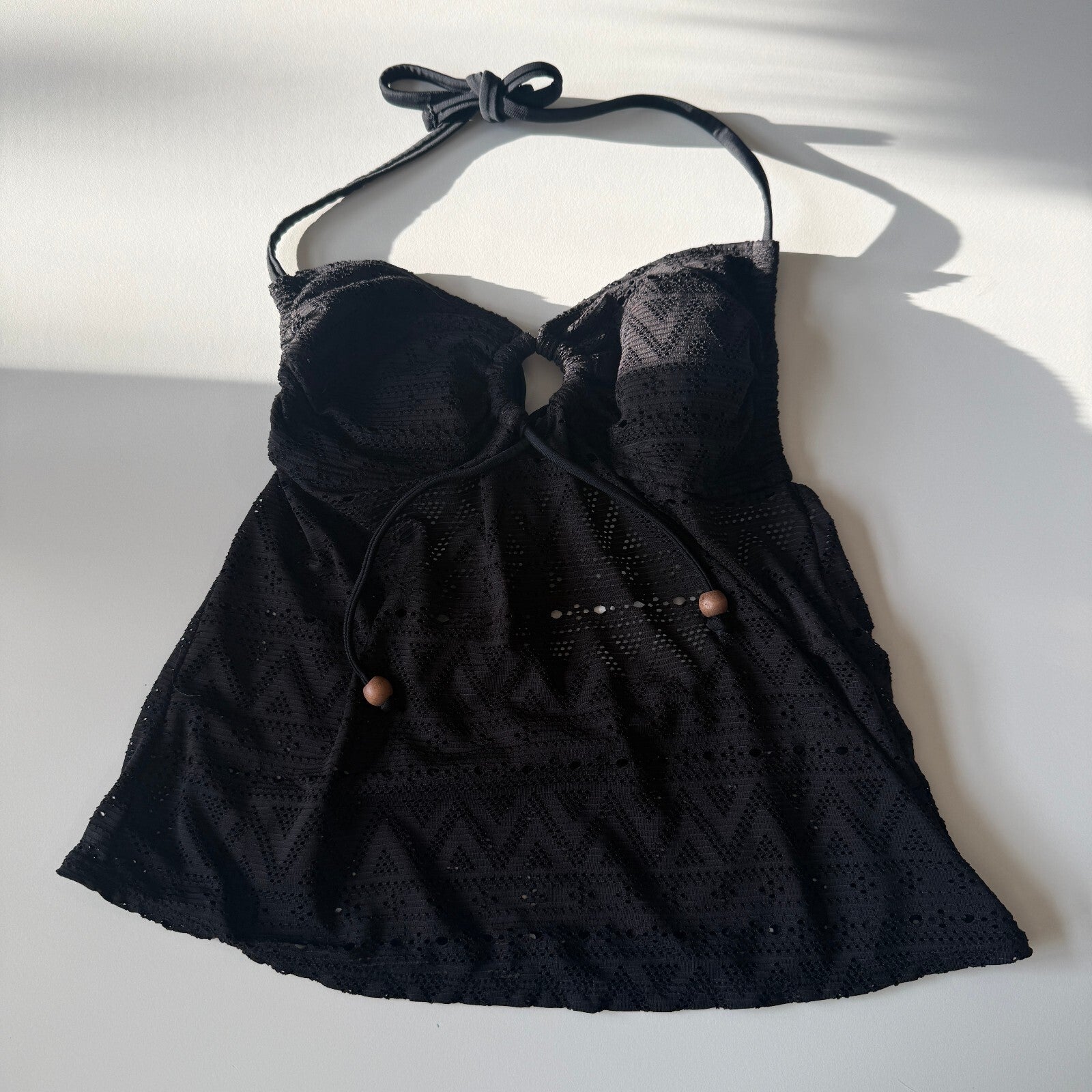 Ocean Pacific Black Crochet Halter Tankini Top Juniors Size LG Swimsuit