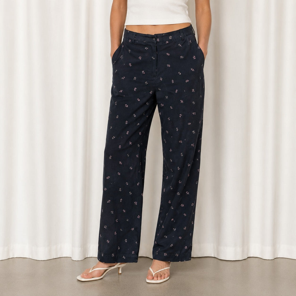 Y2K Style & Co Cotton Black Floral Printed Trousers Women's Size 4