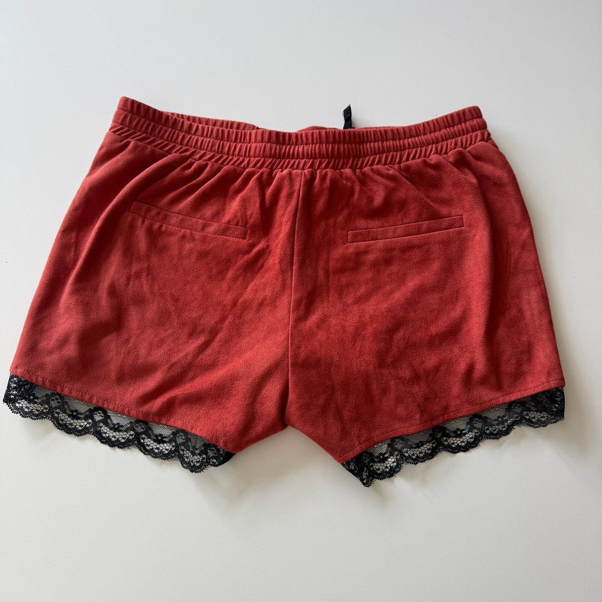 Ethereal Rust Faux Suede Lace Trim Whimsy Cottagecore Boho Mini Shorts Sz Small