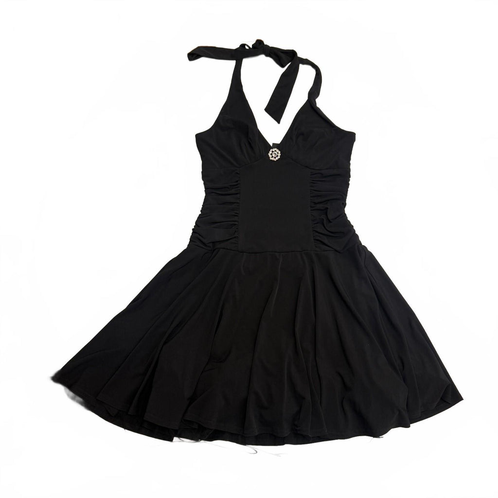 Vintage Jodi Kristopher NWT Black Halter Neck Dress Size Large Made in USA
