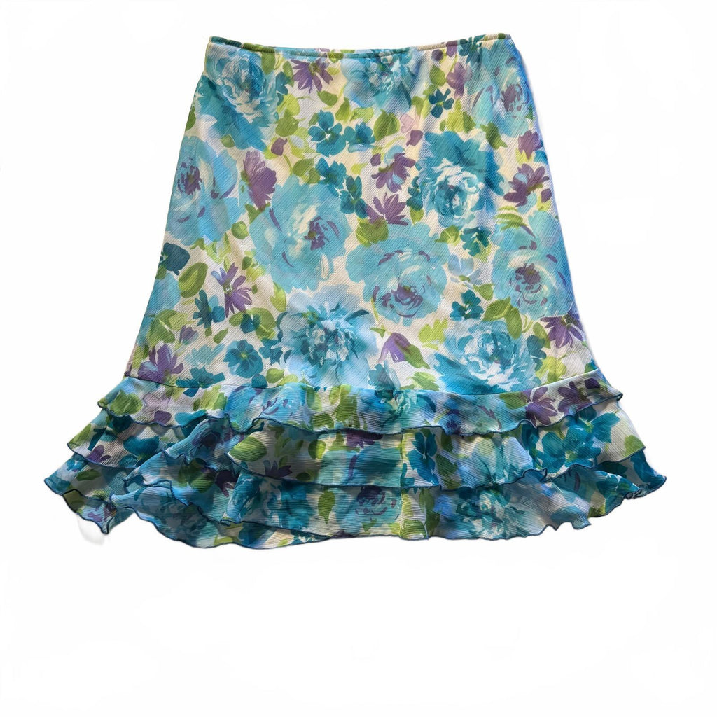 Whimsical Floral Tiered Ruffle Detail Tulip Skirt Coquette Girly Dressbarn Sz 12