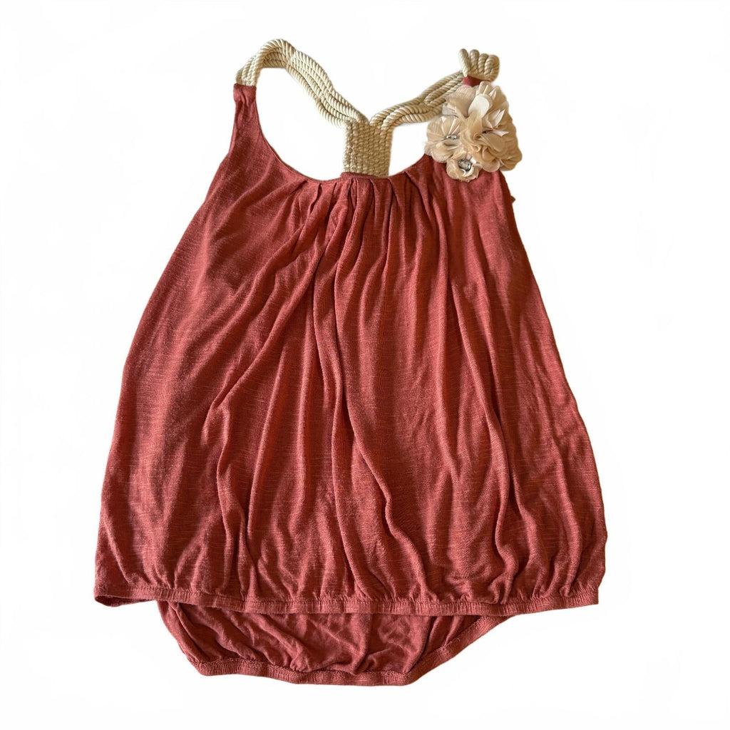 DownEast Y2K Coral Rosette Rope Strap Racerback Bubble Hem Tank Top Women's Sz L