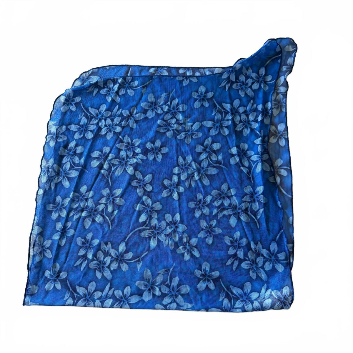 Vintage 1990s Leilani Coastal Beach Cover Up Floral Mesh Blue Sarong Vacation