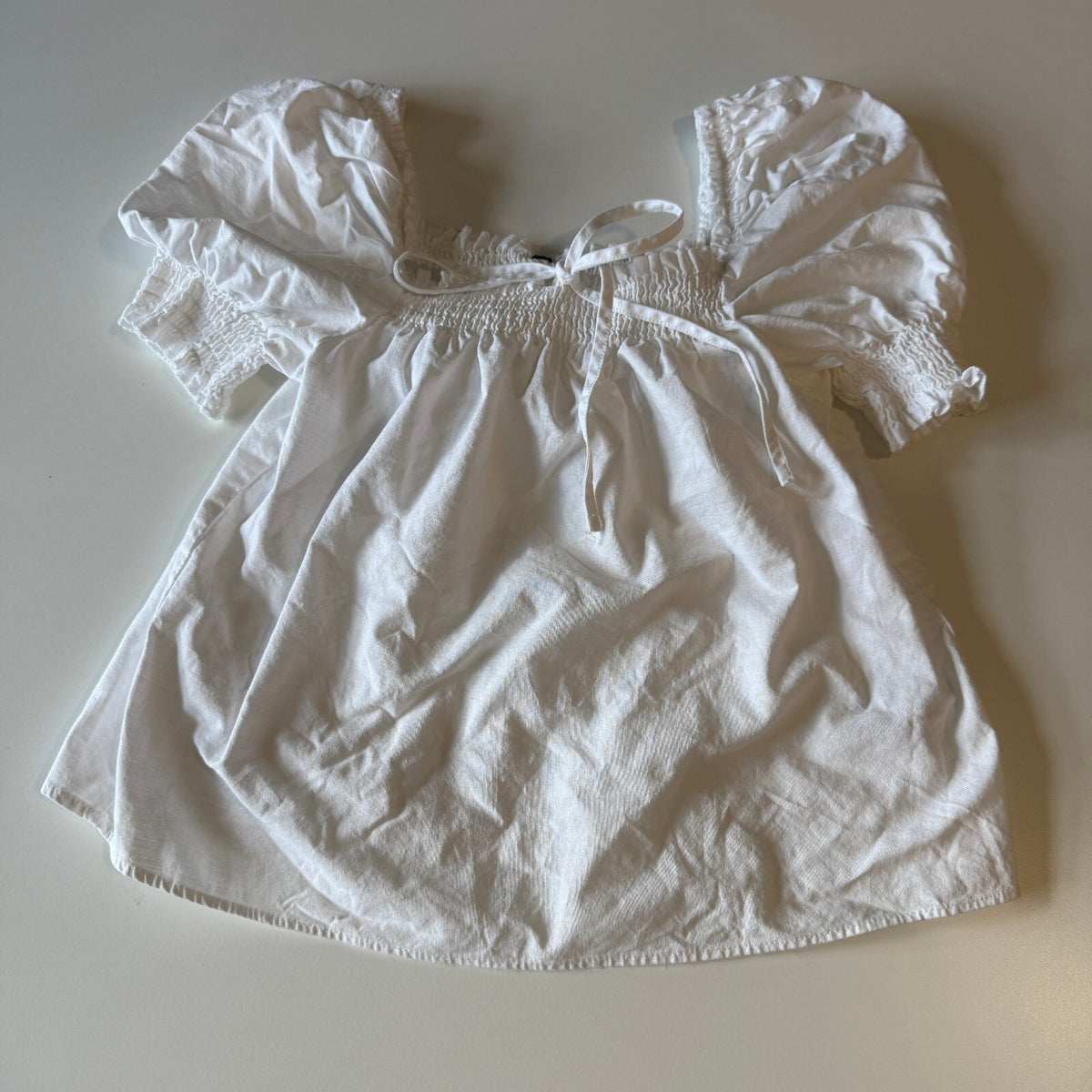 H&M White Cotton Poplin Puff Sleeve Cottagecore Smocked Blouse Women's XS