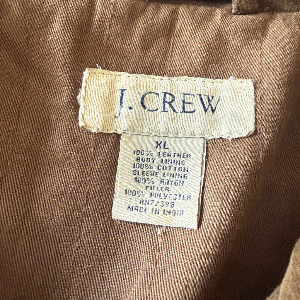 Vintage 1990's J. Crew Men's Suede Leather Jacket Zip Button Drawstring Sz XL