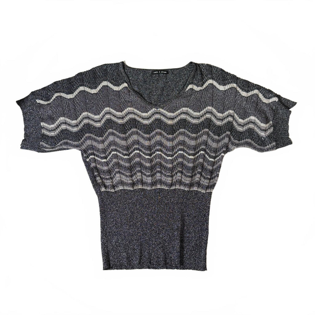 Cable & Gauge Silk Blend Sparkly Y2K Cinched Waist Sweater Top Fall Boho Chic