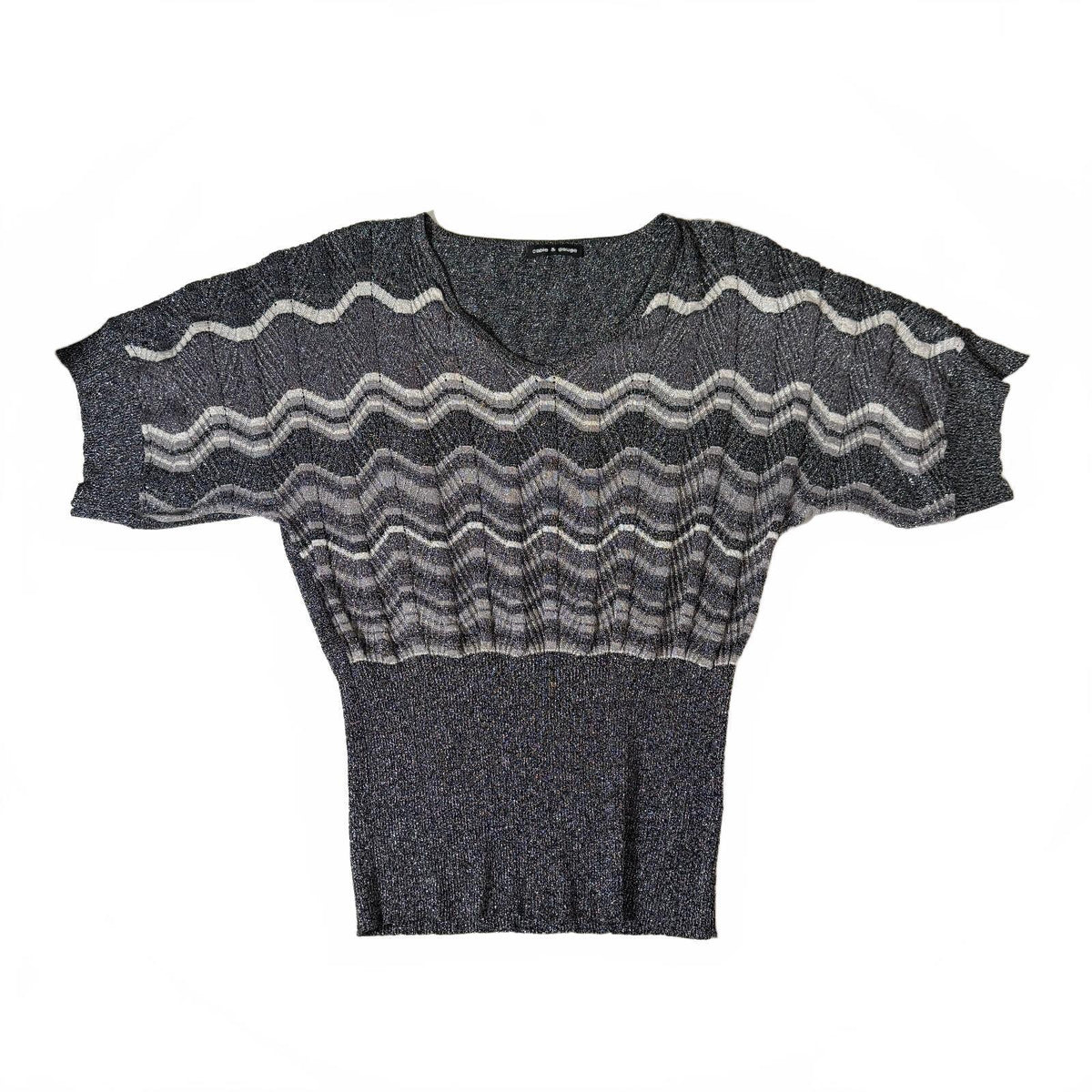 Cable & Gauge Silk Blend Sparkly Y2K Cinched Waist Sweater Top Fall Boho Chic