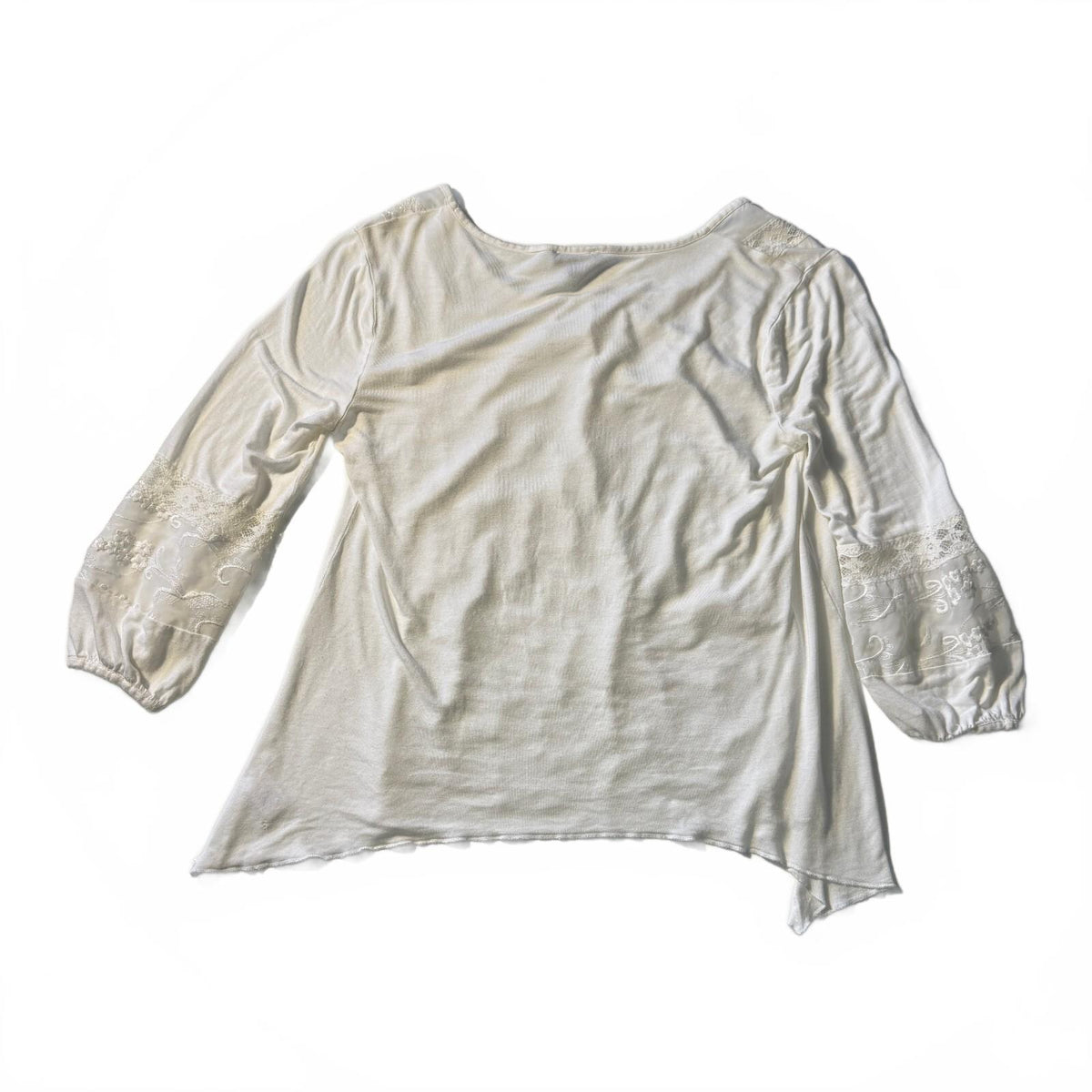 Cupio White Embroidered Lace Peasant Top Sheer Bohemian Cottagecore Sz Small