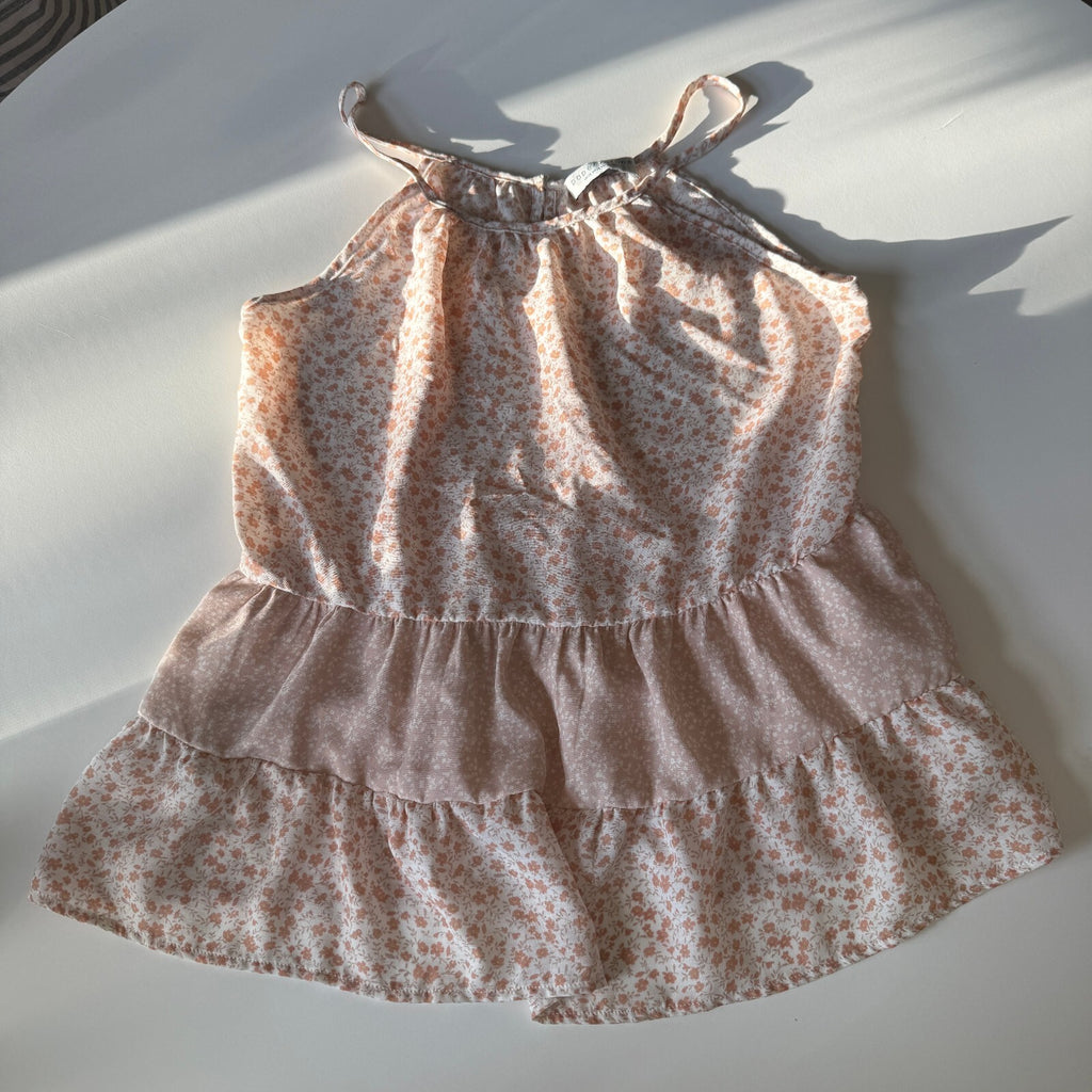 Paper Crane Women's Small Floral Print Sleeveless Ruffle Peplum Top