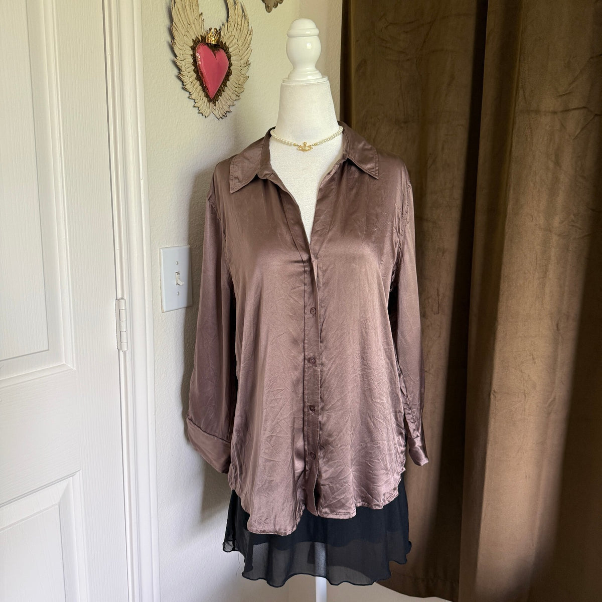 L'AGENCE Women's Mauve 100% Silk Button-Down Blouse Quiet Luxury Designer SZ Lg