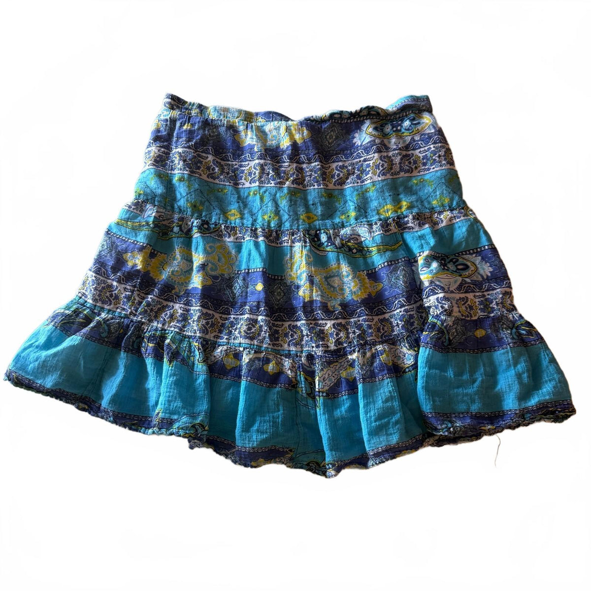 Life Style Sz Small Turquoise Whimsical Tiered Boho Mini Skirt Cottagecore Fairy