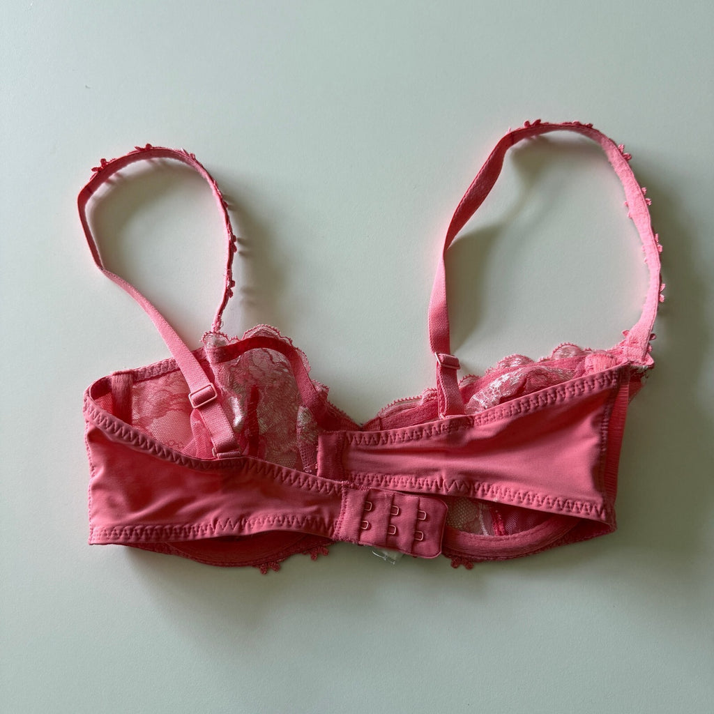 Simone Perele Coral Pink Lace Bra Sheer Floral French Luxury Lingerie Coquette