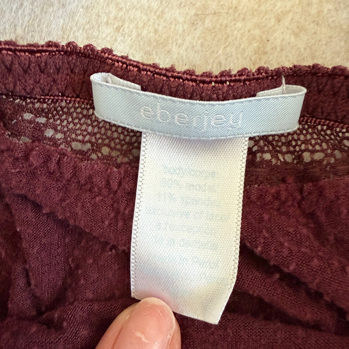 Eberjey Burgundy Lace Trim Chemise Mini Babydoll Nightgown, Size Small Coquette