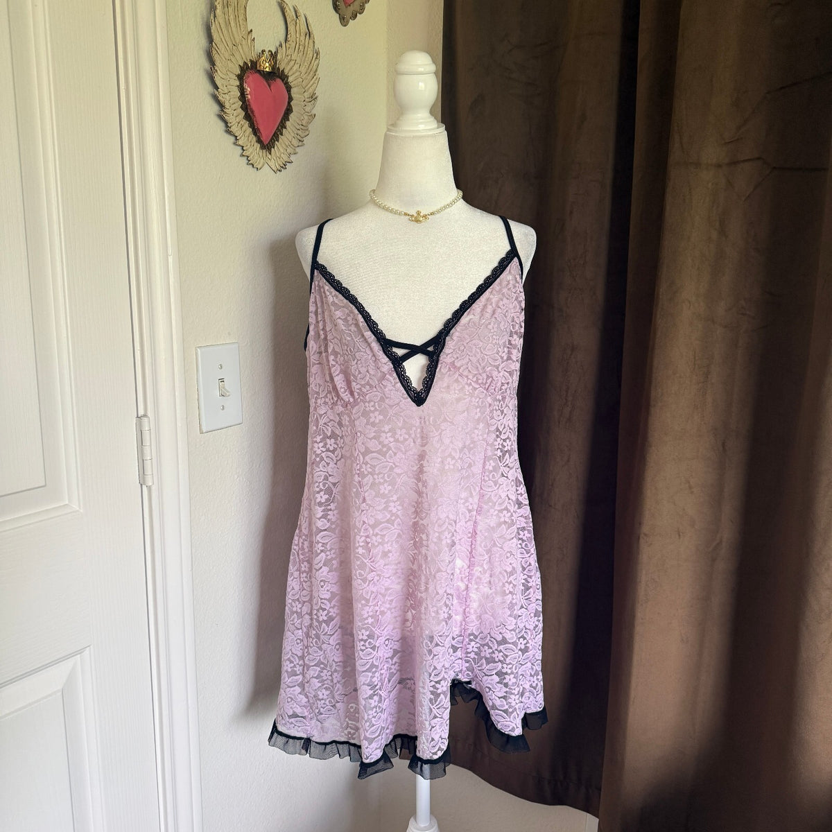 Y2K Secret Treasures Pink Lace Nightie Slip Dress XL Coquette