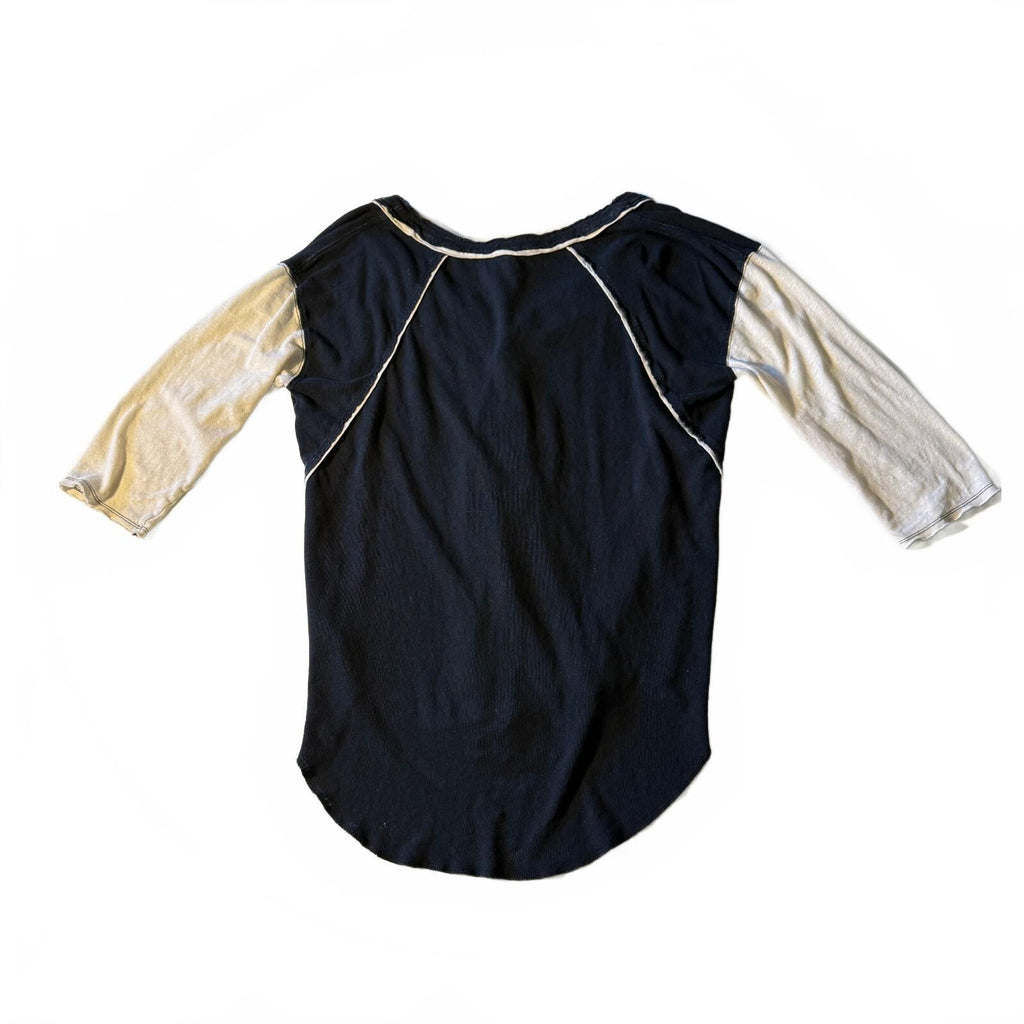 We The Free People Black Colorblock Baseball Henley Top Linen Cotton Blend Sz S