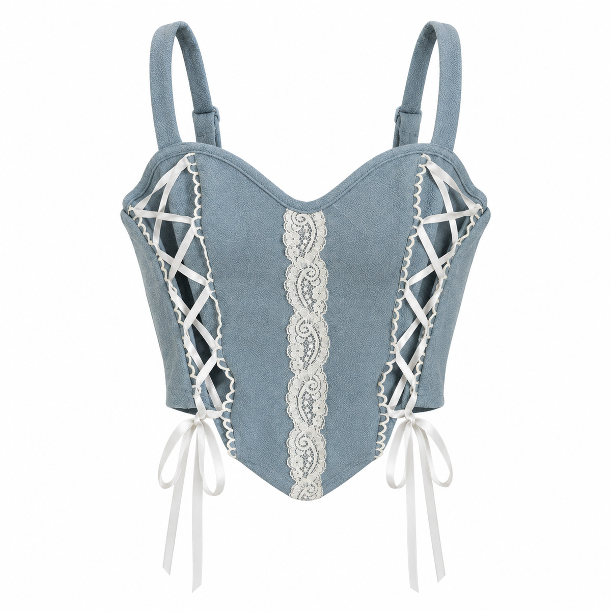 Blue lace-up corset crop top front view