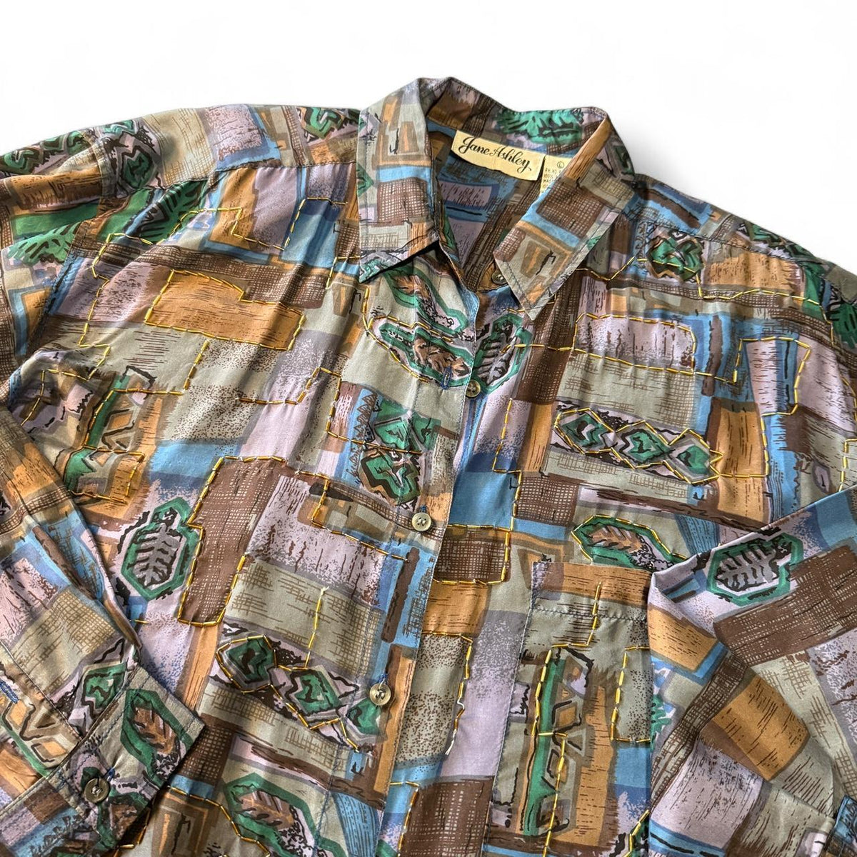 Vintage 1980s 1990s Jane Ashley Silk Beaded Button Up Whimsical Beaded