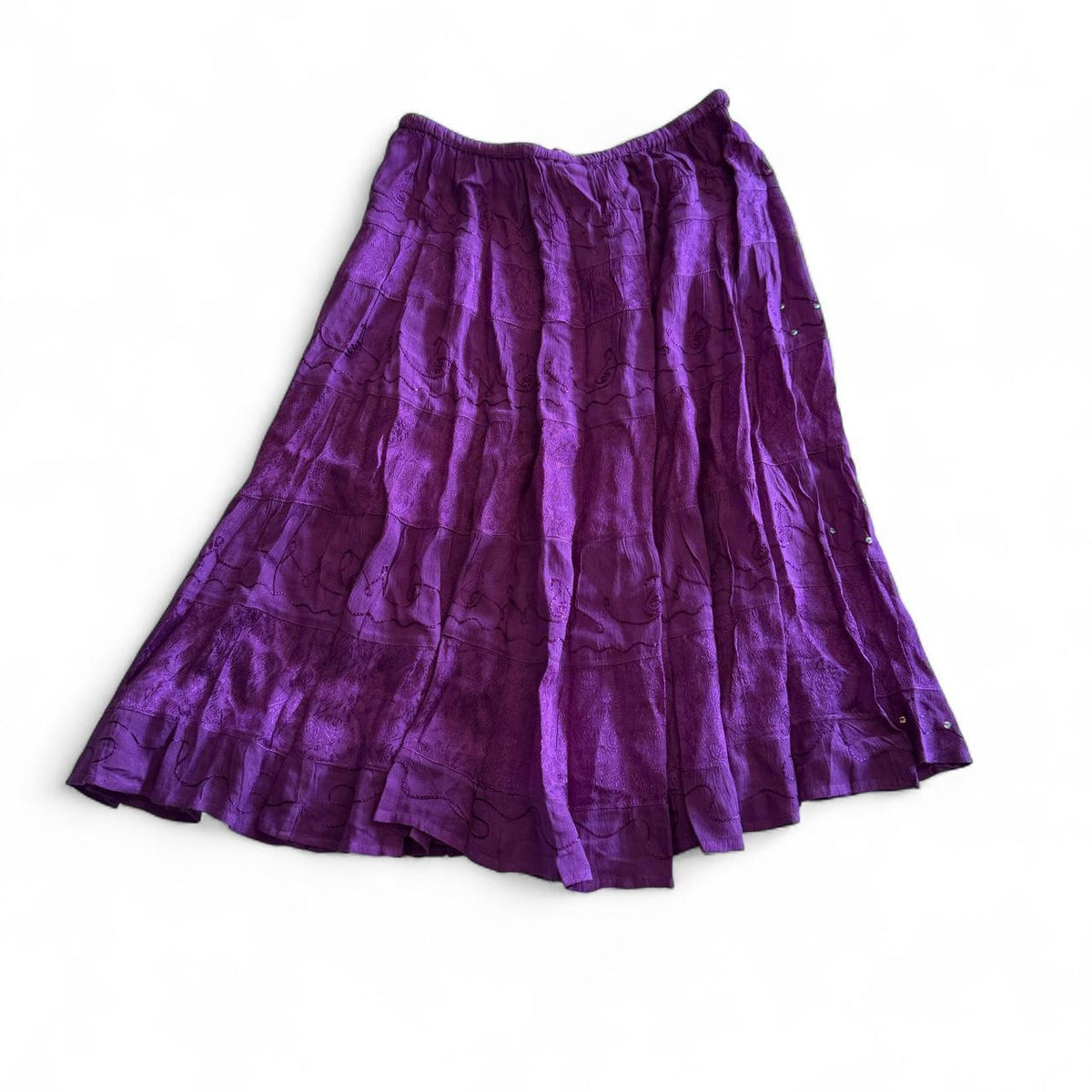 Bohemian Purple Sequin Pleated Midi Skirt Festival Fairycore