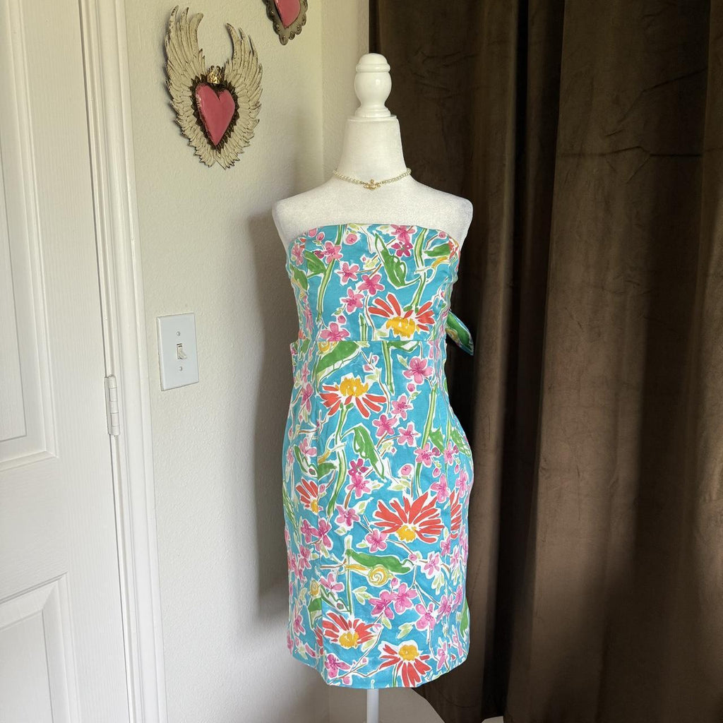 Island Republic Strapless Sundress Floral Tropical Cruise Vacation 97% Cotton