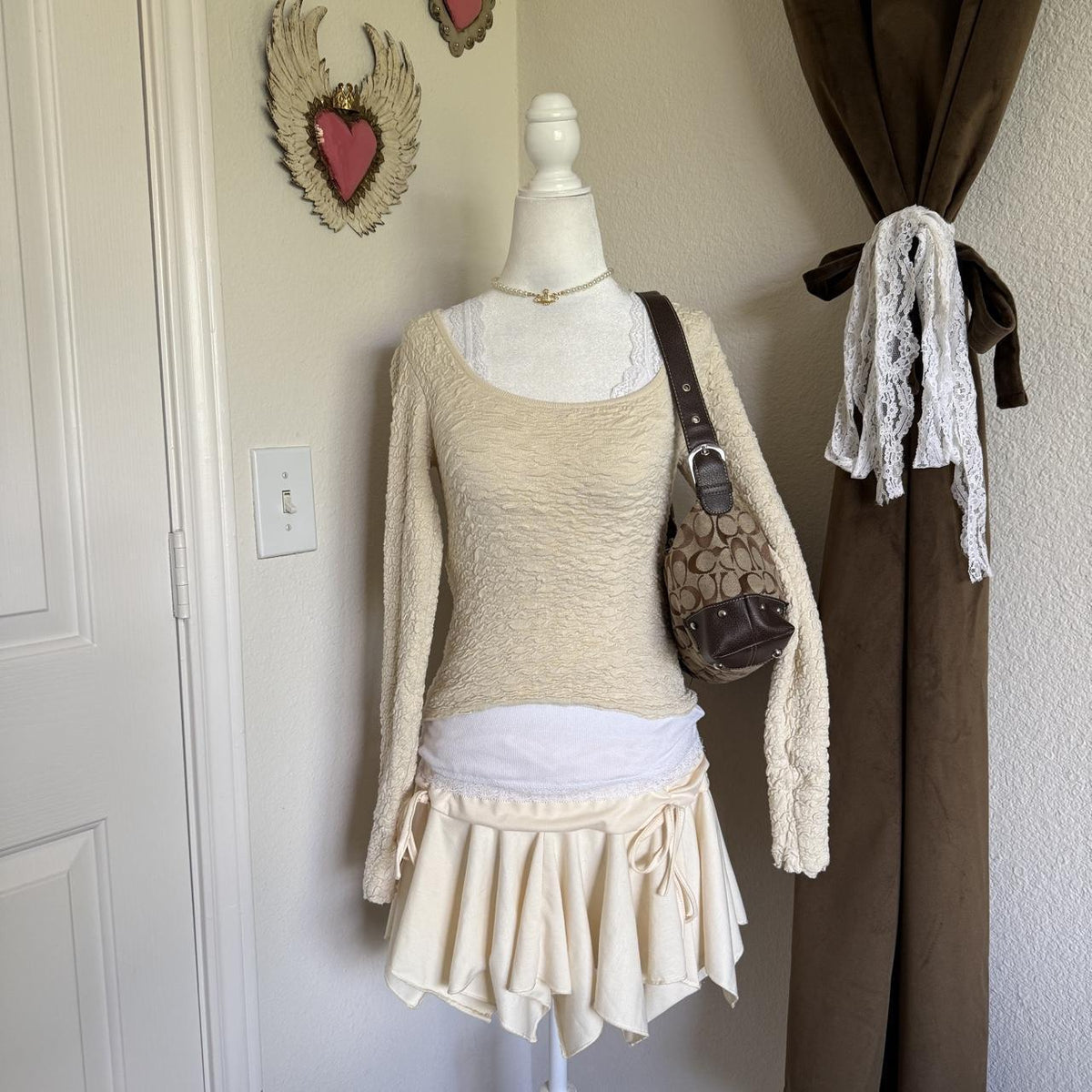Natural Life Textured Cream Bohemian Crop Top Hippie Soft Layering Fall