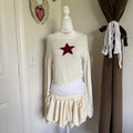Y2K Inspired Star Detail 100% Cotton Cropped Rolled Hem Sweater