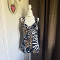 Cache Zebra Print Animal Print Silk Blend Blouse