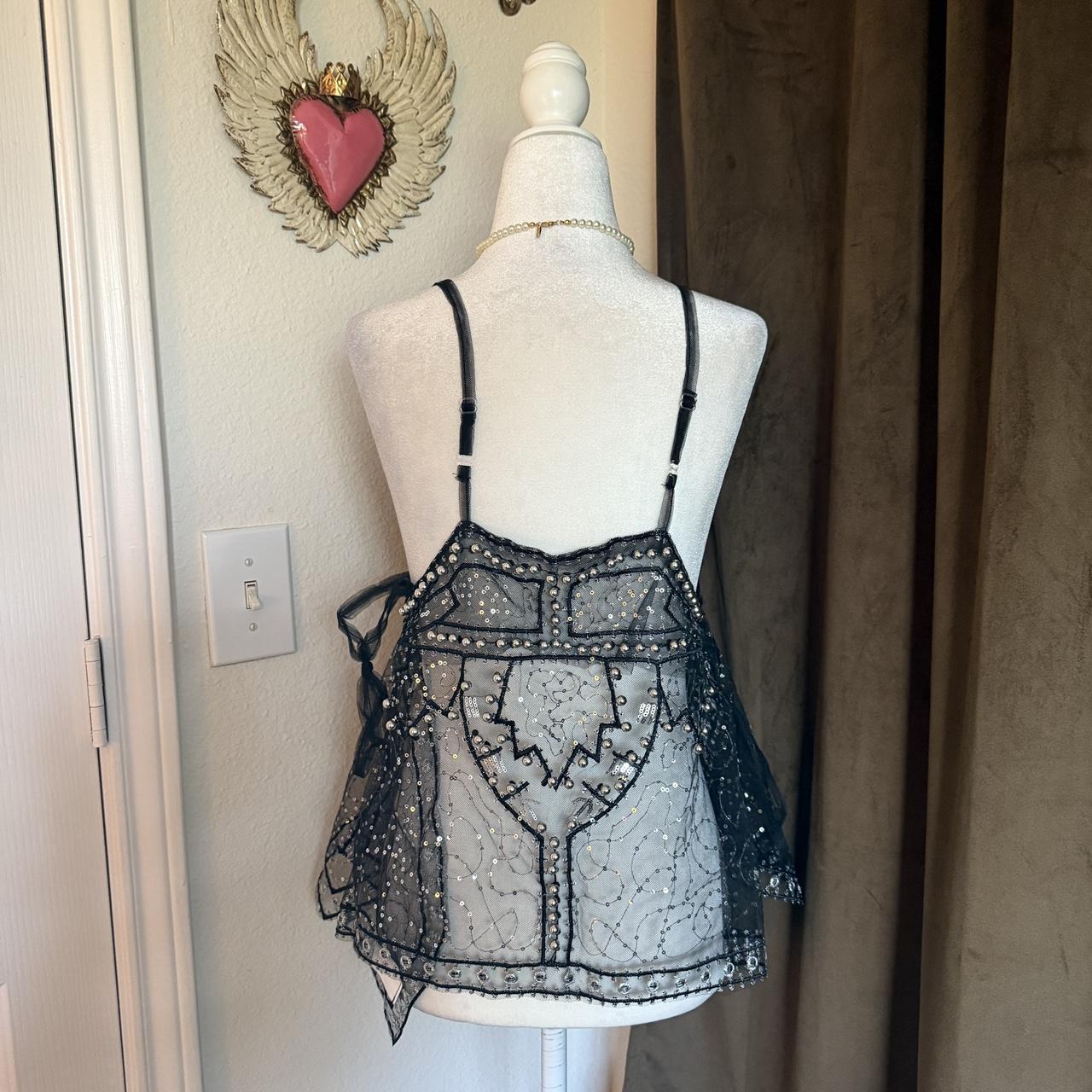 Y2K Embellished Mesh Sheer Beaded Sparkly Cami Top