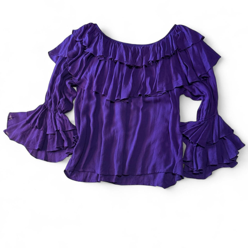 Vintage 1990s Bila Ruffled Blouse Whimsical Bohemian Flare Sleeve Festival