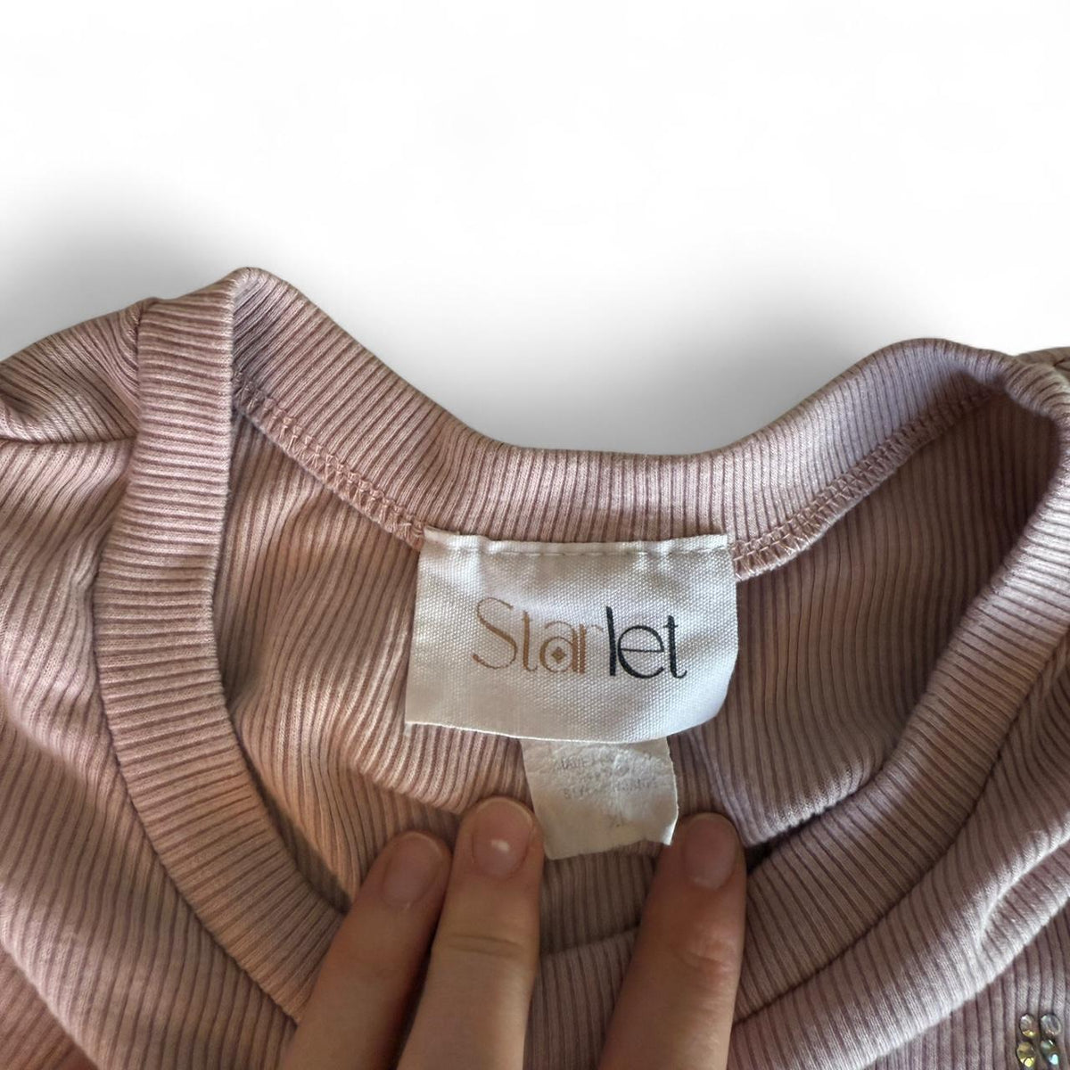 Starlet Pink Y2K Rhinestone Ribbed Baby Tee Blingy Girly Top Sz L