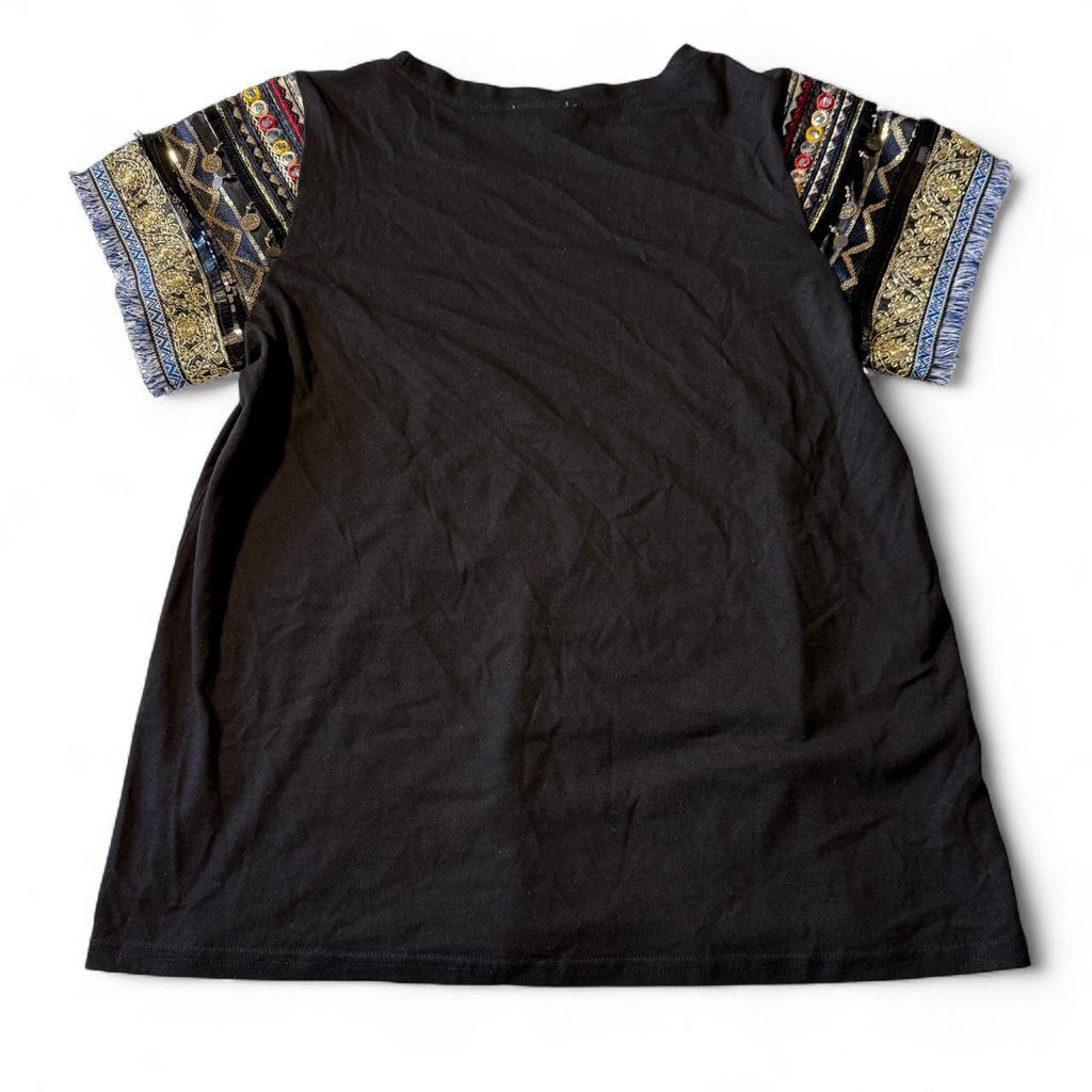 BIBI Black Embellished Coin Sequin Boho T-Shirt
