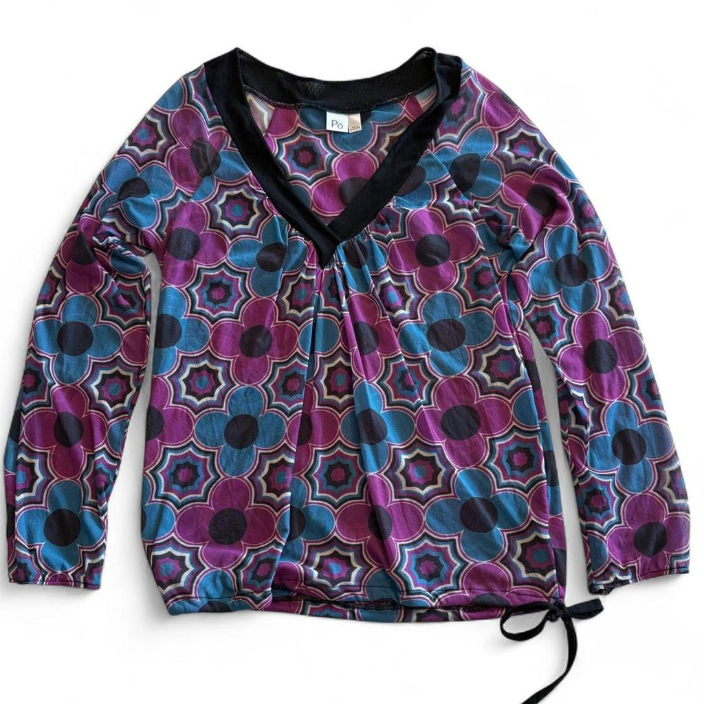 Po Bohemian Geometric Whimsical Tie Detail Blouse