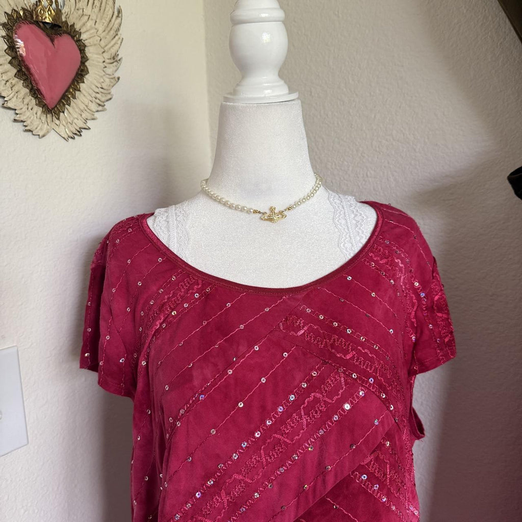 Dressbarn Sequin Detail Short Sleeve Blouse