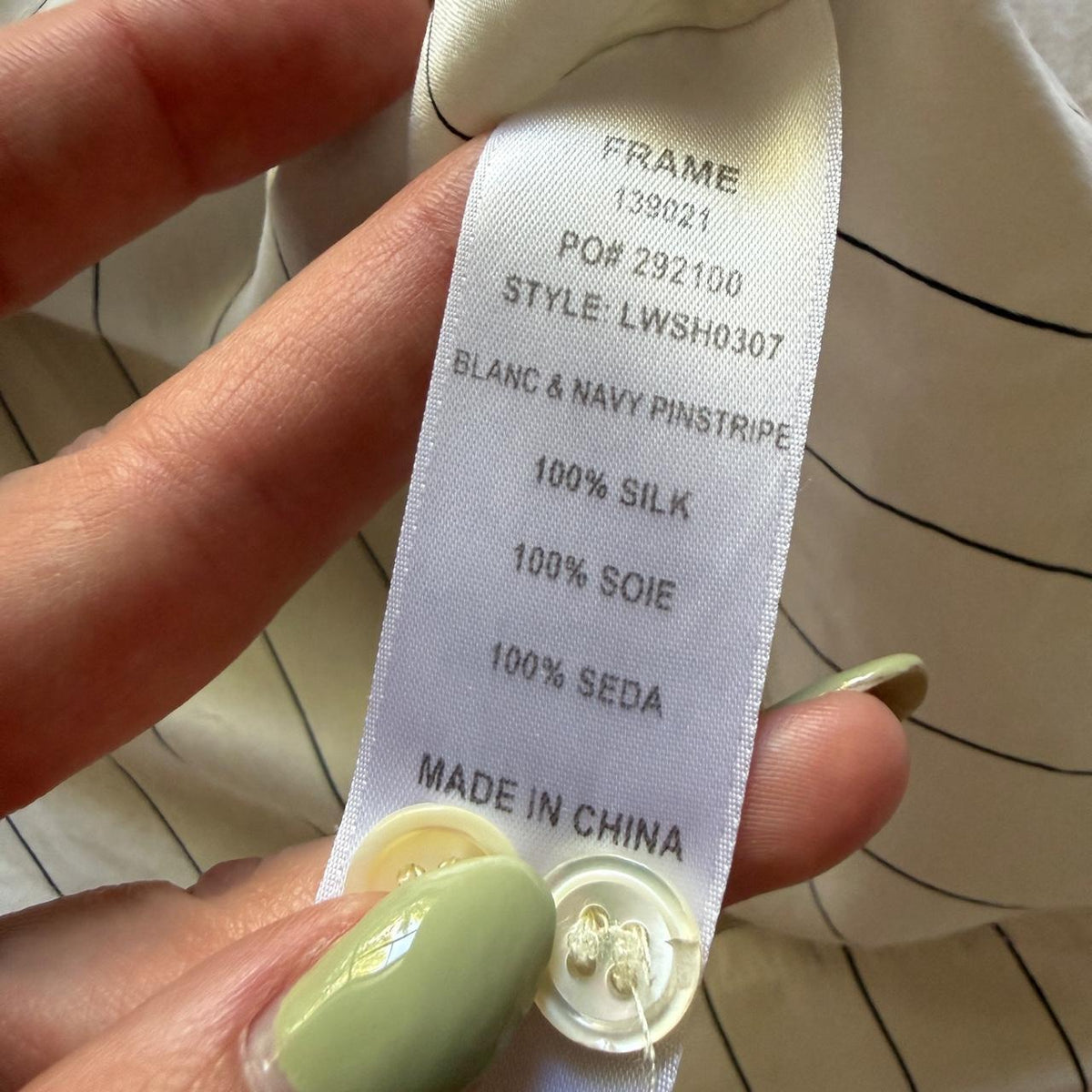 FRAME Silk Pajama Shirt M Ivory Navy Pinstripe Piping Sheer Blouse Flawed