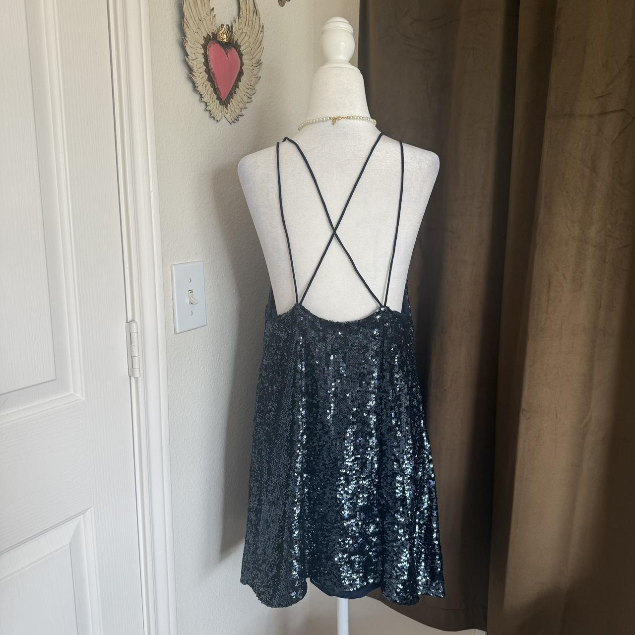 Free People Blue Sequin Mini Dress Racerback Detail Party Cocktail Birthday