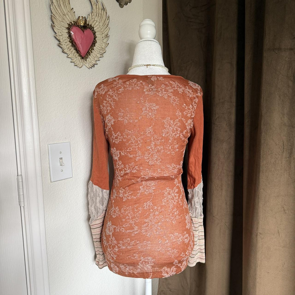 y2k 1990’s BKE Skater Girl Whimsical Orange Layering Long Sleeve T-Shirt Sequin