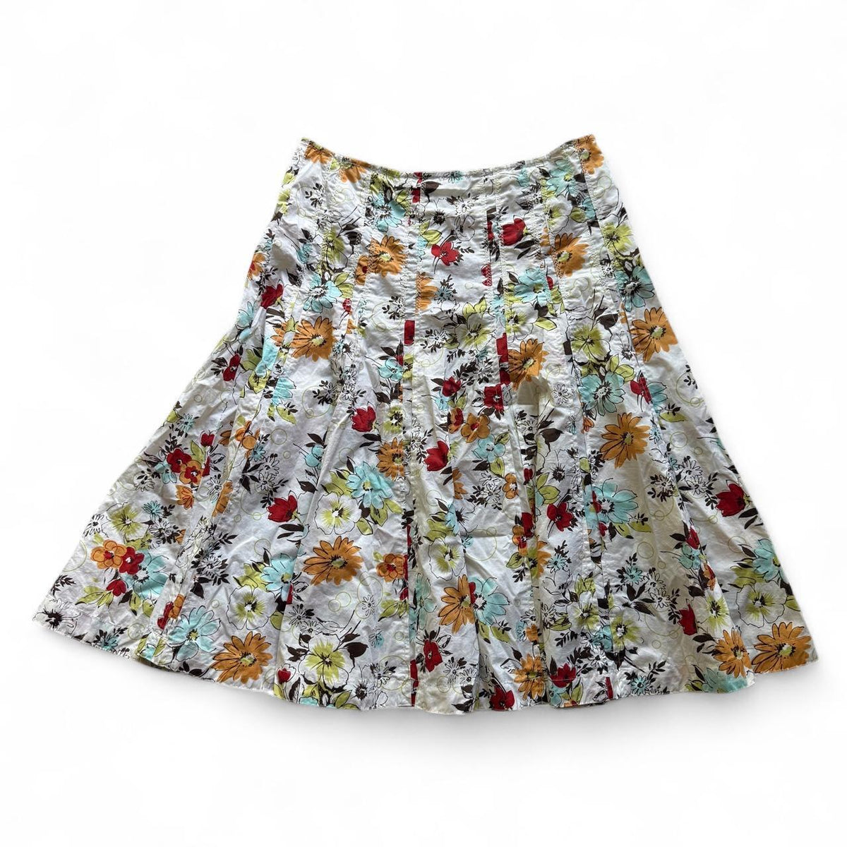CAbi Palapa Dolly Floral Pleated Cotton A Line Midi Skirt Cottagecore