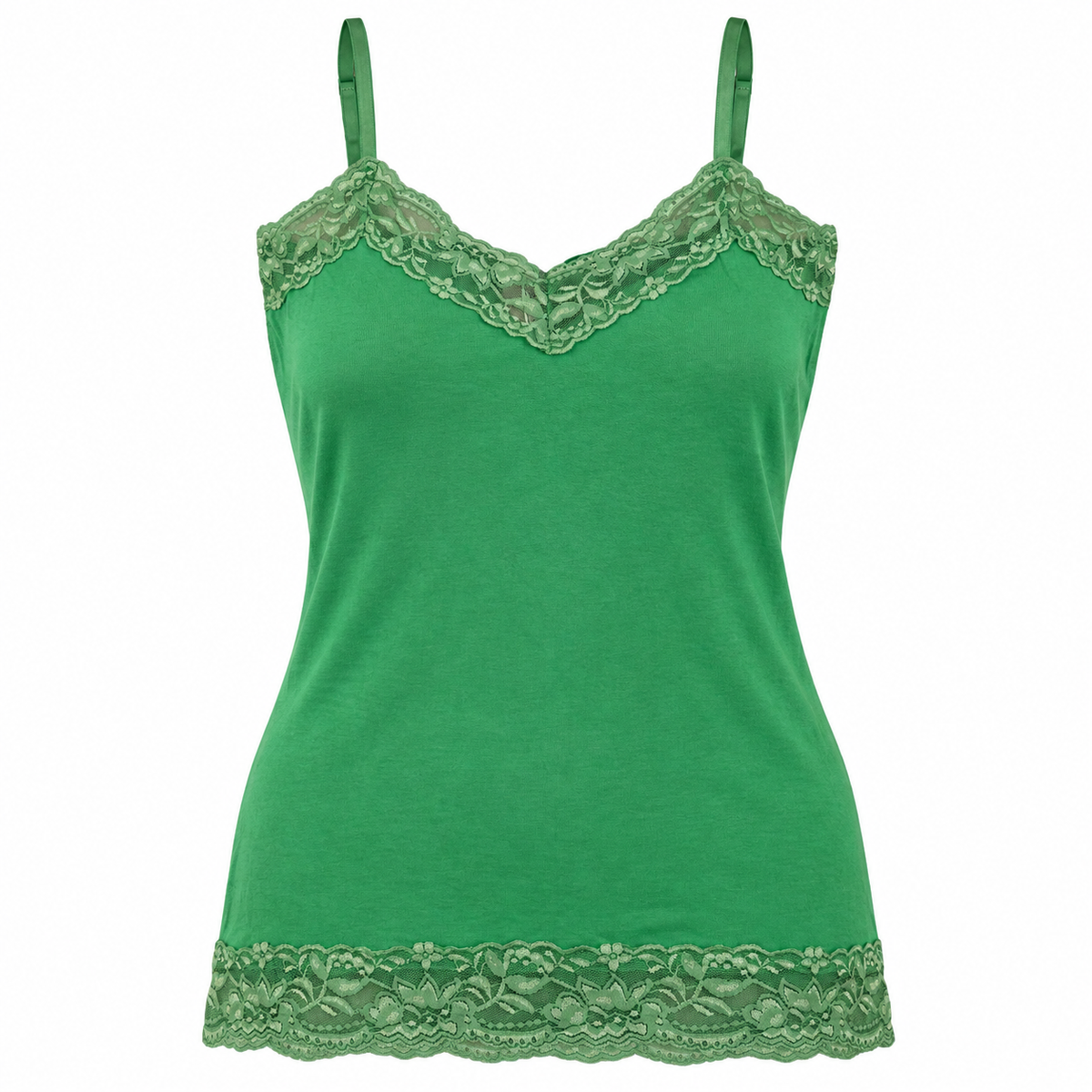 DNA Basic green lace trim camisole front view