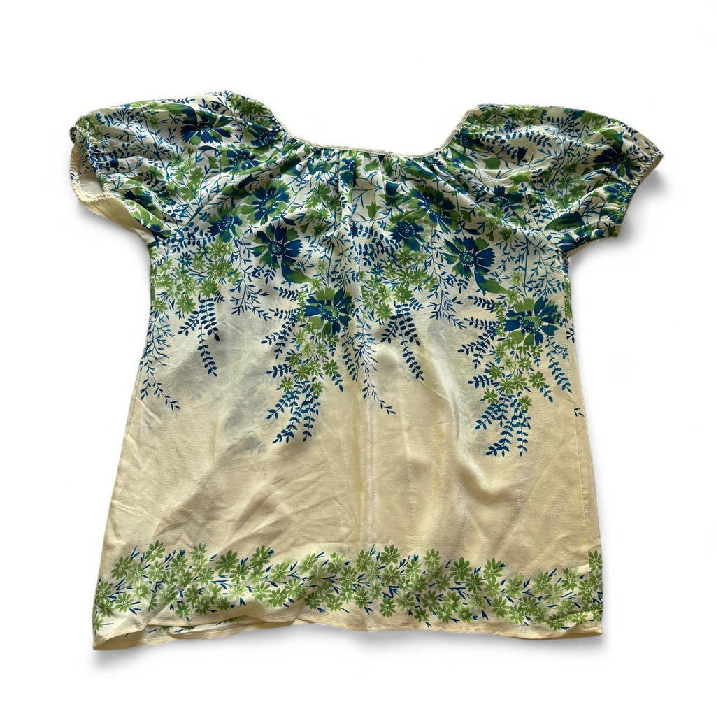 Karen Kane Silk Floral Bohemian Blouse With Beaded Tie Detail Sheer