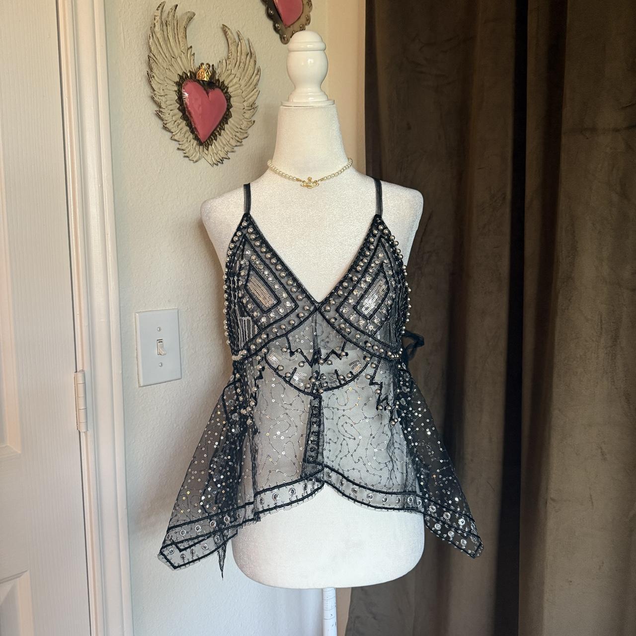 Y2K Embellished Mesh Sheer Beaded Sparkly Cami Top