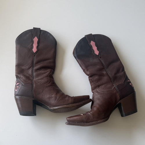 Brown and Pink Coquette Romantic Western Girly Cowboy Boots Dan Post