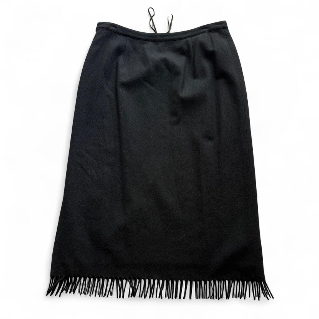 Vintage Harold's Wool Blend Fringe Maxi Skirt Blanket Winter Suede Tie Womens 12