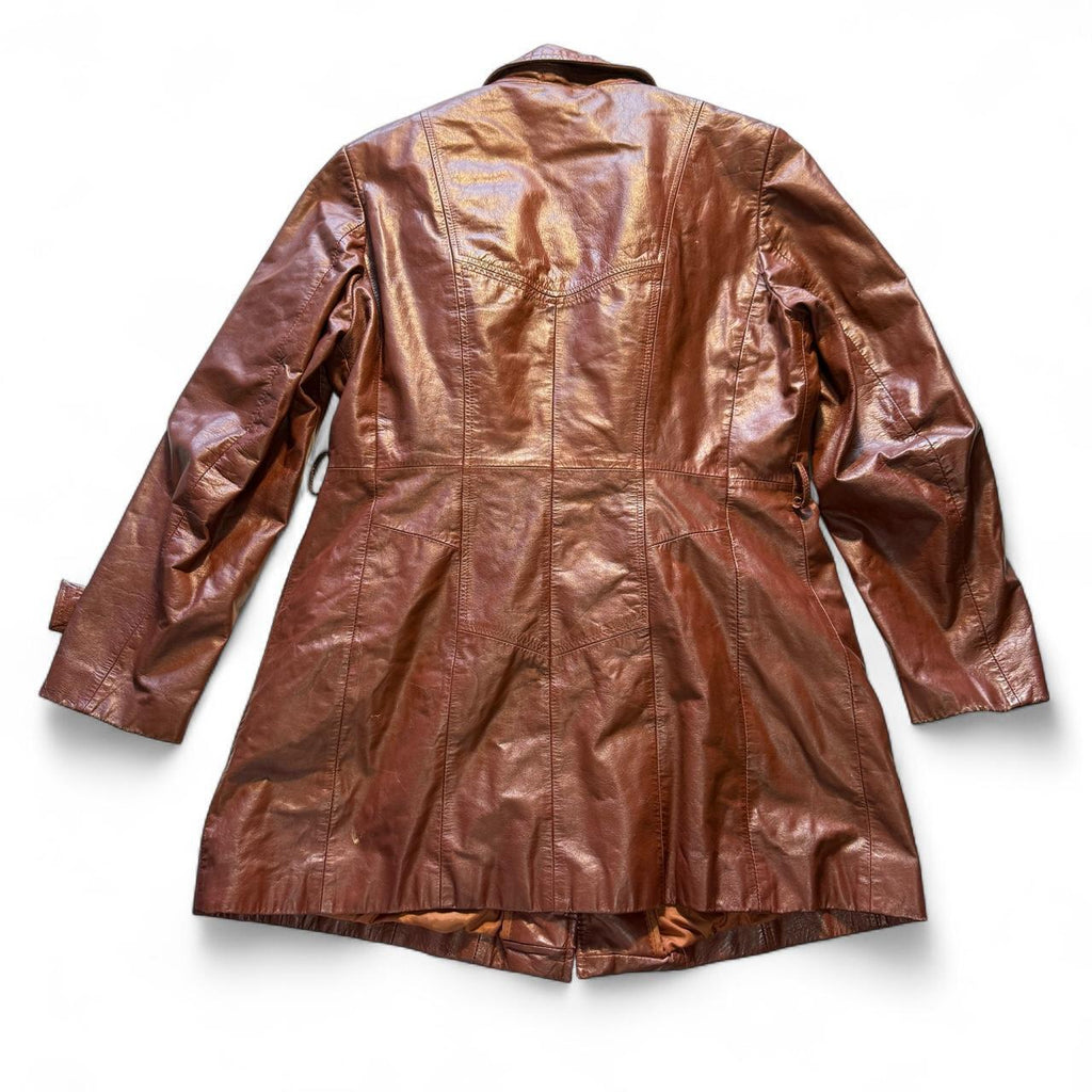 Vintage 1970s Berman's "The Leather Experts" Genuine Brown Leather Trench Coat