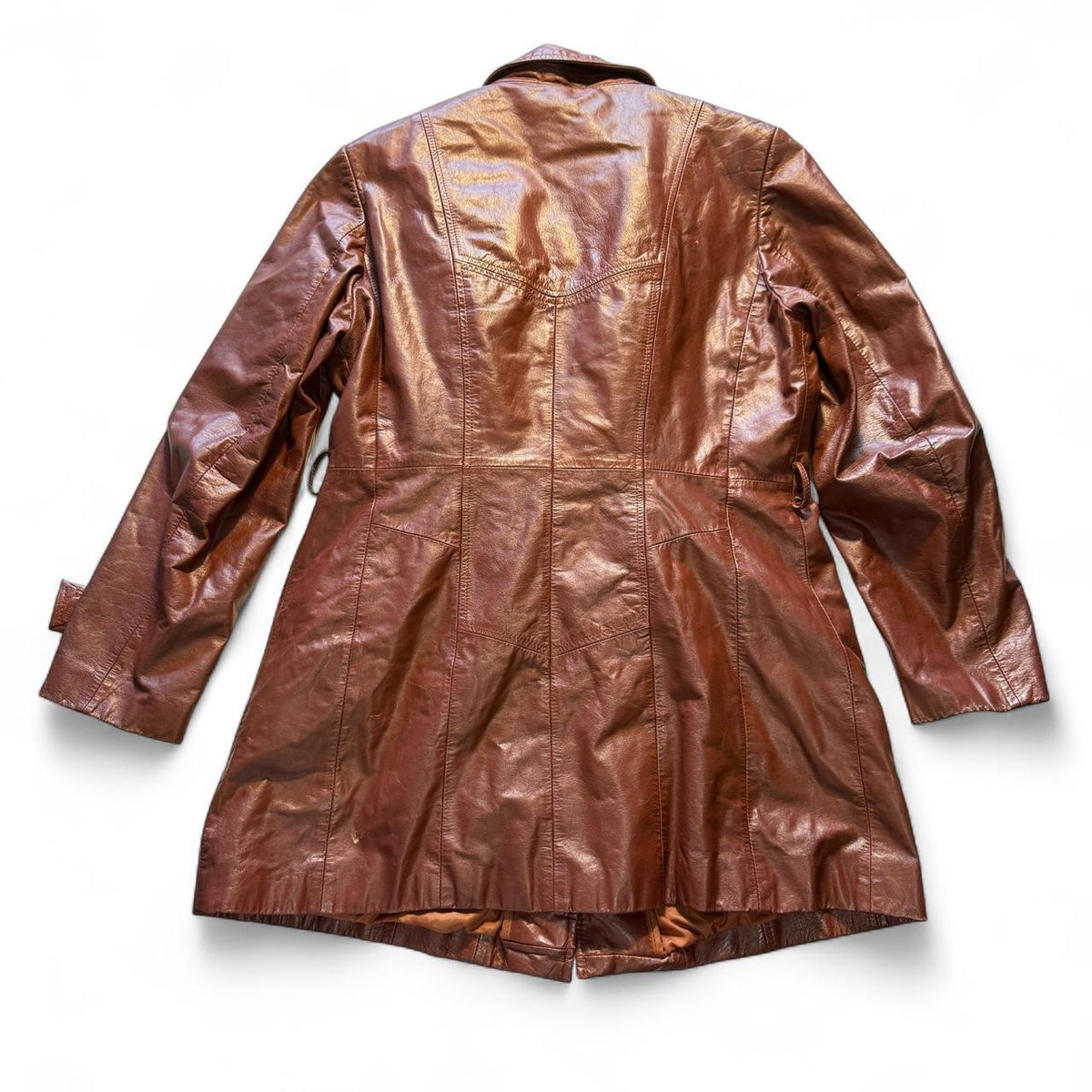 Vintage 1970s Berman's "The Leather Experts" Genuine Brown Leather Trench Coat