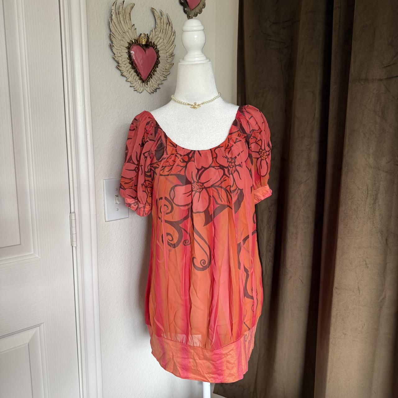 Whimsical Early 2000s Y2K Floral Patterned Retro Rue 21 Puff Sleeve Blouse