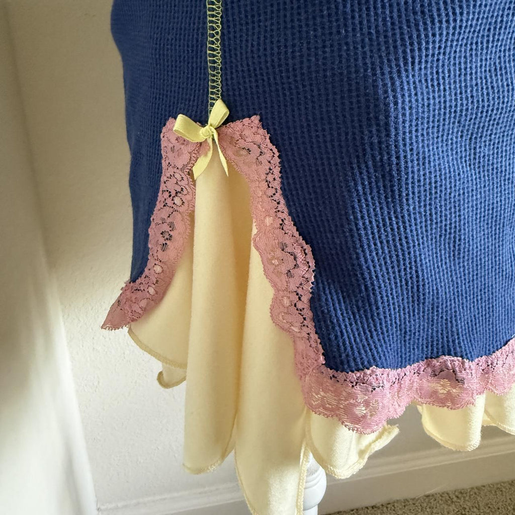 Y2K Honeydew Pajama Lingerie Tunic Ribbed Knit Mini Dress Fairycore Coquette