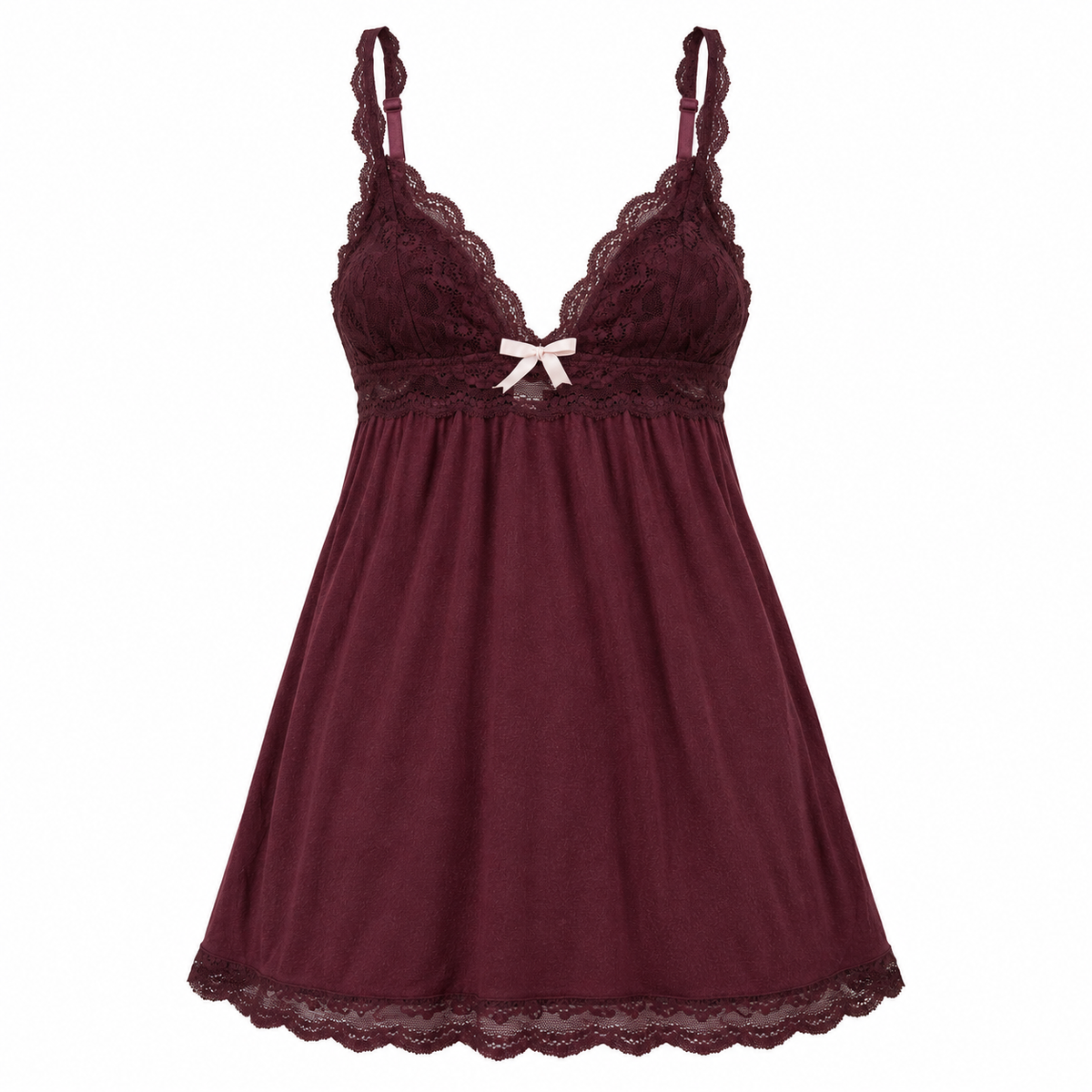 Eberjey burgundy lace trim chemise front view